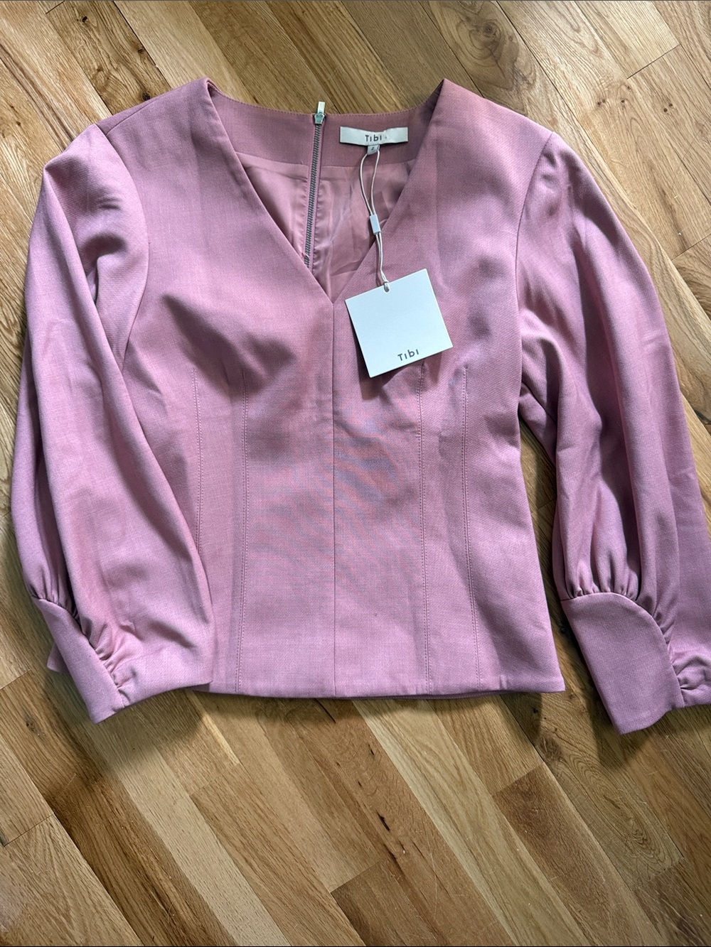 Tibi Dusty Pink V-Neck Long Sleeve Blouse